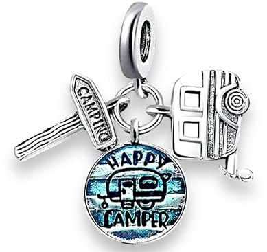 Camping Camper Love Caravan Campingwagen Urlaub Campingplatz Zeltplatz Reise Ferien Happy Reisebus - Charm 925 Silber Armband Anhänger Schmuck Sterlingsilber Zubehör Box + Poliertuch und Beutel