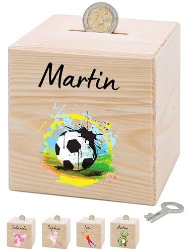 Bärenfreunde Personalisierte Kinderspardose, Spardose Junge, Mädchen | Holzspardose Kinder personalisiert, Taufgeschenke für Kind, Baby Geschenk Geburt, Holz Sparschwein mit Schlüssel