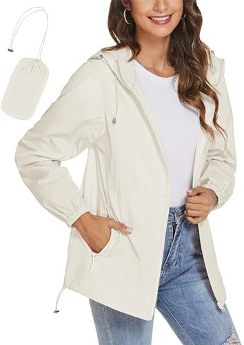 iWoo Veste imperméable légère pour femme avec capuche, beige, XXL