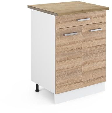 Vicco Küchenunterschrank R-Line, Sonoma/Weiß, 60 cm mit Schublade, AP Eiche