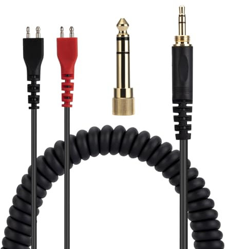 UNCLE LIGHT HD25 25sp 560 540 480 430 414 250 Replacement Audio Cable, Compatible with Sennheiser Headphones, 3.5mm (6.35mm) to 2.5mm Male Stereo Jack Cord, Coiled Cable, 5 Ft (1.5 Meters), Black