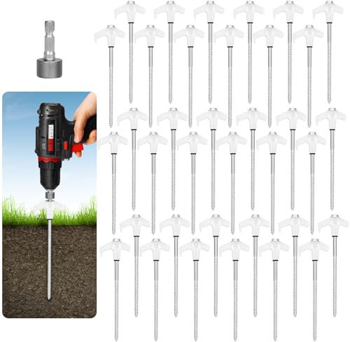 36 Zeltheringe, robuste Metall-Zeltheringe, zum Einschrauben, Campingpfähle mit leuchtendem Kopf, Bodenanker, Gewinde, Zeltspikes mit Sechskantkopf-Treiber und Aufbewahrungsbox