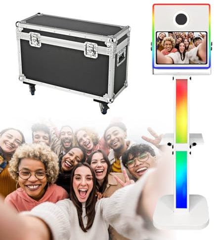 Machine Portable pour photobooth à Selfie – Cabine vidéo pour Appareil Photo Reflex numérique pour Location de Mariage/fête/événement, complète avec Flight Case, écran Tactile 15,6 et Anneau lumine