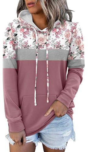KISSMODA Hoodie Sweatshirt Tie Dye Cotton Long Sleeve Pullover Camouflage Hoody Soft for Women with Pocket Fresh Rose XXLarge