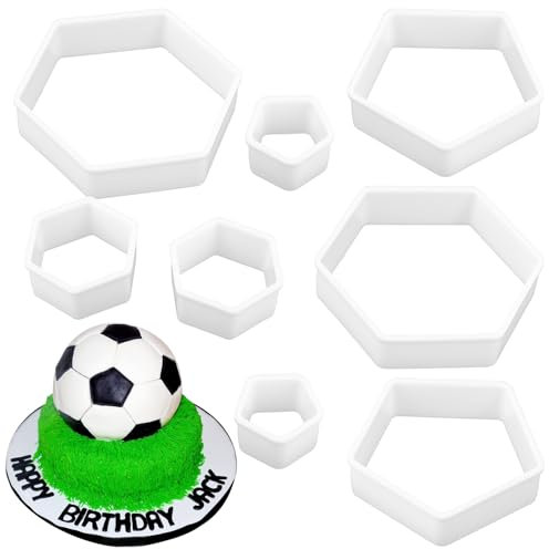 4 Stück Ausstecher Fussball, Fussball Ausstecher Fondant Fussball Ausstecher Muster Keks Fußball Fondant Schneider Keksschneider Tortendeko für Party DIY Kuchen Fondant Dessert (4)