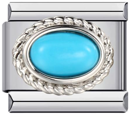 Mon & Sons December Blue Topaz Birthday Birth Stone Month Charm Silver Italian Link Stainless Steel Bracelet Charm Compatible With 9mm Bracelet