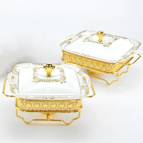 Buffet Coffee Table Fondue Set - Catering Ceramic Buffet Warmer, Buffet Heating Container and Crock Pot, Restaurant Food Alcohol Heating Equipment for Catering Buffet Warming Tra(Size:1.8L,Color:Gold)