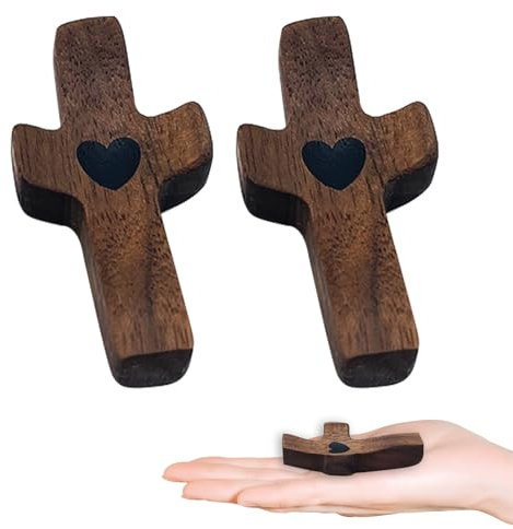 XQMMGO 2 pezzi di croce in legno intagliata a mano, croce d'amore in legno con cuori, croce di consolazione da avvolgere, per battesimo, comunione, preghiere di devozione