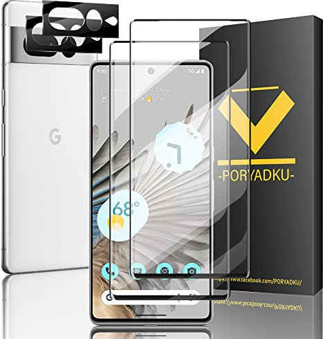 HPTech 2+2 Stück Schutzfolie für Google Pixel 7 Pro Panzer Schutz Glas, 2 Panzerfolie und 2 Kamera Schutzglas, Anti-Bläschen, Fingerabdrucksensor Kompatible, HD Displayschutzfolie für Pixel 7 Pro 5G-1