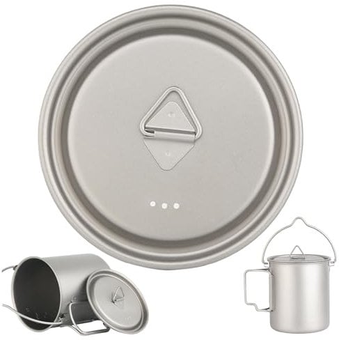 Titanium Cup Deckel 4inch Universal Titanium Becher Deckel tragbarer Camping -Topfdeckel mit faltbarem Griff und Entlüftungsloch robuster Rucksackbecher Tasse Deckel für Campingküche, Rucksackbecher,