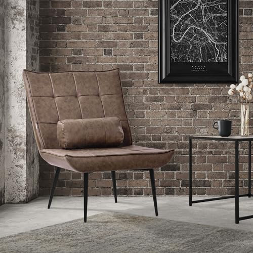ML-Design Loungesessel Braun – Moderner Polstersessel mit Lendenkissen für Wohnzimmer, Retro Design-Sessel mit Metallbeinen, ergonomisch & pflegeleicht, Akzentstuhl