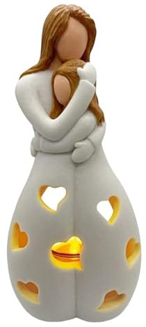 Mother And Daughter Candle Holder Statue | 8.66 In Candleholder Sculpture With Flickering LED Candle | Candle Holder Christmas Figurine Ornament For Mom From Daughter