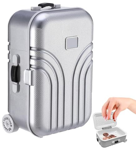 Kreative Koffer Spardose | Niedlicher Simulation Reisekoffer Sparschwein (Silber)