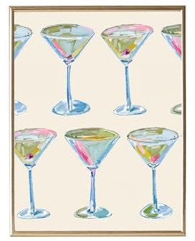 Trendy Cocktail Art Print Martini Glasses Wall Art Modern Bar Cart Decor Preppy Aesthetic Canvas Prints Modern Watercolor Painting for Living Room Bedroom Kitchen Bar Dorm Home Decor 12x16 Unframed