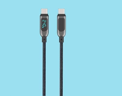 VisionSync 240W USB C to USB C Cable [4ft],Nylon Braided Type C Fast Charging Cable with LED Display for iPhone 16/16 Pro Max/15/15 Pro Max, Samsung S25/S24 Ultra, MacBook, iPad, Laptop,Black