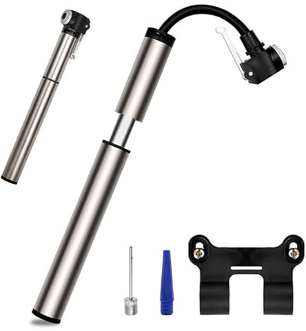 Mini Bike Pump,Portable Compact Bicycle Pump, 120 Psi Bike Air Pump Compatible with Presta & Schrader Valve, Comes with Glueless Puncture Kit, Gas Ball Needle for All Bikes, MTB,Hybrid and Balls
