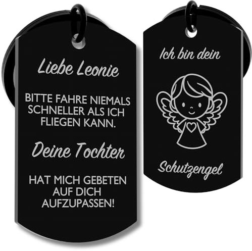 Schutzengel Schlüsselanhänger Auto – Personalisiert mit Gravur – Führerschein bestanden Geschenk - Schlüsselanhänger Motorrad - Geschenk Muttertag, Vatertag – Glücksbringer Auto Anhänger aus Edelstahl