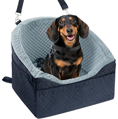 Vivifying Hunde Autositz für kleine bis mittlere Hunde, Waschbarer Hundesitz Auto mit Sicherheitsgurt und Aufbewahrungstaschen, Erhöhter Hundeautositz für Vordersitz und Rückbank, Grau