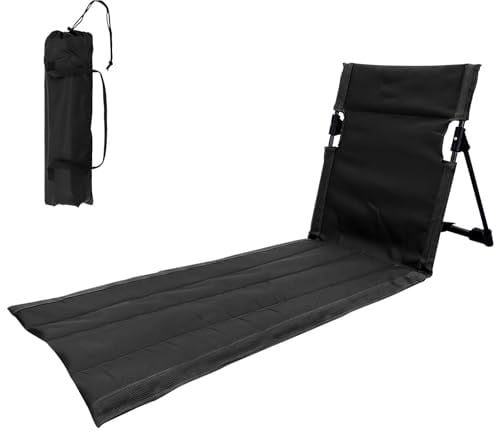 Vartegas Strandmatte mit Rückenlehne, Tragbare Strandliege Klappbar Leicht, Gepolsterte Strandmatte Klappbar mit Griff, Antifouling Dauerhaft, für Strand Garten Terrasse Camping Park (Lang-Schwarz)