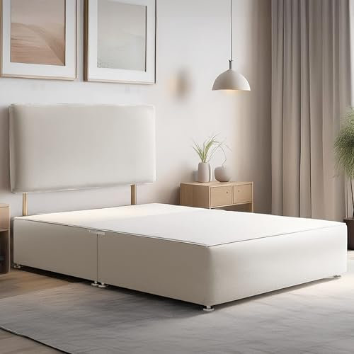 ComfoRest King Size Divan Bed Base with Headboard - 5FT - (Cream Plush) - Strong Frame for Daily Rest - Minimal Setup for Larger Bedrooms - No Mattress, No Drawers