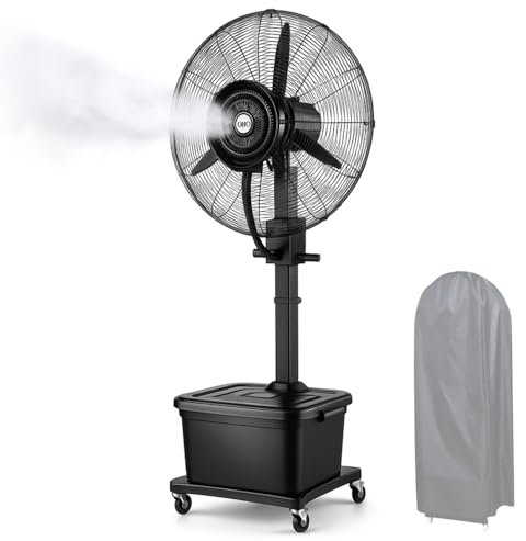 Standing Fan With Mist 65cm/75cm Pedestal Fans With Water Mist Spray With 3 Speeds 42L Water Tank Outdoor Industrial Pedestal Misters(650mm)