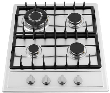 Cocina de gas, 4 zonas, acero inoxidable, 3,0 kW + 1,75 kW + 1,0 kW, placa de gas empotrable, quemador wok, gas natural y gas propano, 59 x 51 cm