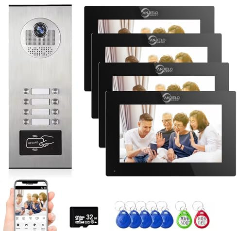 Verdrahtete Video-Sprechanlage für Wohnungen,1080P Video-Türklingel,6 Einheiten 7-Zoll-Touch-Monitor Video-Türsprechanlage für Innen und Außen, Bewegungserkennung,tuya (1-8 Türklingel + 4 Monitor)