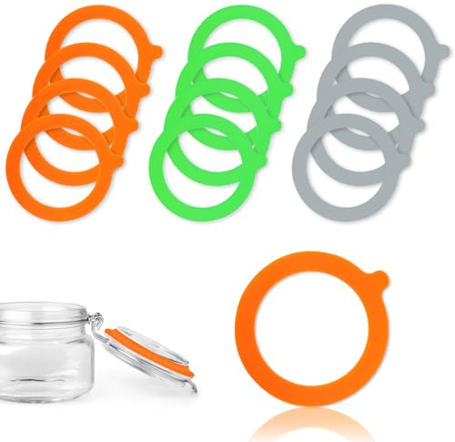 12Stck gummiringe für einmachgläser70x96mm weck gummiringe OrangeGrau/Grün | Silikon Ersatz Dichtungen Gummiringe Für Gläser Silikon Glasdichtungen Ersatz Für Normale Weithalsgläser Klammer Deckel