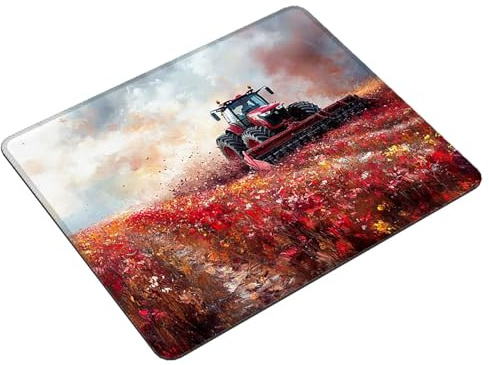 Mauspad Rot Mousepad Klein 29 x 24 cm Wasserdichtes Gaming Mauspad Traktor Schreibtischunterlage, Rutschfester Gummiunterseite, Mouse Pad Genähtem Rand für Büro, Gaming, Laptop, Computer S0-1036
