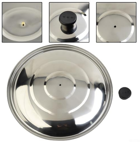 Couvercle en acier inoxydable pour wok, poêle à frire et casserole, 32 cm de diamètre avec bouton en plastique noir résistant à la chaleur, passe au lave-vaisselle (36 cm)