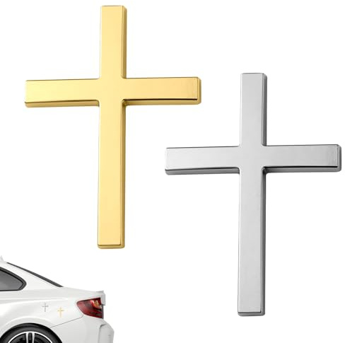 2stk Autoaufkleber Kreuz, Selbstklebend Zinklegierung 3D Kreuz Dekore Christliche Autodekoration für Lkws SUV Karosserie Kofferraum Motorhaube Kotflügel (Silber, Gold)