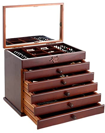YZCIS Boîte/Armoire/Armoire en Bois pour Femme avec Serrure, boîte à Bijoux, Organisateur pour Filles, Collier, Bague, tiroirs (Couleur : (C)