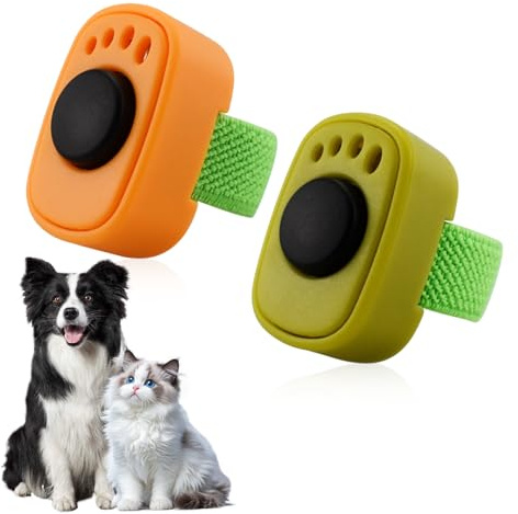 Dongcill Set de 2 Clicker Perro,con Anillo para el Dedo,Clicker para Perros | Accesorio de Adiestramiento para Mascotas,para la Muñeca Perro Gato Caballo,Klicker Hund (Naranja y verde)
