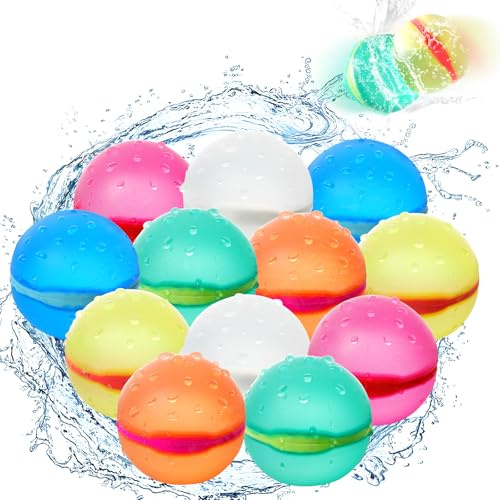 12 Pcs Reusable Water Balloons, Self-Sealing Refillable Water Balls, Pool Toys for Kids Ages 4-14, Pool Beach & Outdoor Water Ballons