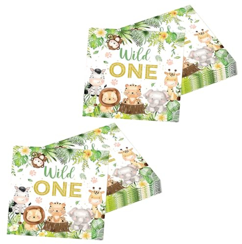 40 Stück Dschungel Servietten Kindergeburtstag,33X33CM Deko 1. Geburtstag Junge Mädchen Servietten für Waldtiere Geburtstag Wild One Children's Birthday Party
