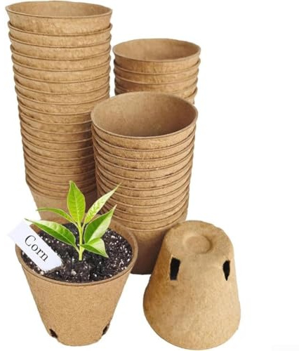 Compostable Plant Starter Pots 45pcs Constructed from Biodegradable Paper with 30 Labels for Soil Based Transplant and Green Gardening