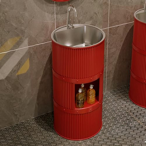 TAXXII Lavabo Rond sur Pied, Vasque de Salle de Bain autoportante, Meuble sous-Vasque Brillant (Couleur : Rouge)