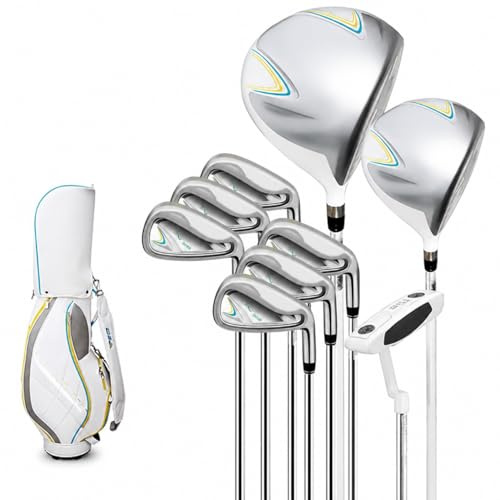 Yunmeryker Set Completo da Golf per Donne, 9 Mazze in Acciaio con .5°, Sacca Standard, Distanza Massima