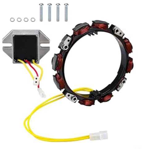 2 Pin Lichtmaschine Stator Spule mit Regler für Rasenmäher Motoren ForOEM 592830 696458 691064 GT235 LT166 Metallkonstruktion Effizienter 10-16 Amp Ausgang Schwarz