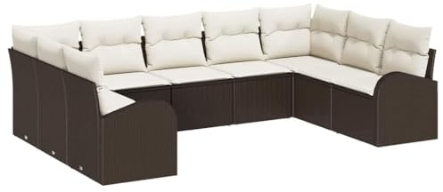 GFMGUEMV Modulares Poly-Rattan Gartensofa-Set mit Kissen, 9-teilig, Braun und Weiß, Ecksofa für Garten und Terrasse, pulverbeschichteter Stahlrahmen, wasserfeste Aufbewahrungstasche