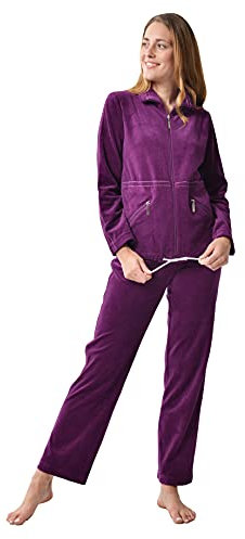 RAIKOU Donna Tuta in Velluto Tuta di Ciniglia Tuta da casa Tuta Tempo Libero,Velluto Tuta da Ginnastica,Due Pezzi Felpa+Pantaloni,con Cerniera,per Jogging Training Sportiva Yoga(40-42,Rosso Viola)