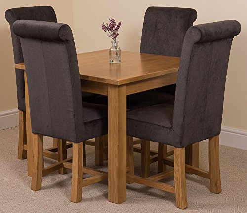 Oak Furniture King Solid Oak Dining Table & Chairs Set 4 Seater Kitchen Dining Set – Oslo 90 x 90 cm Square Table & Washington Upholstered Black Fabric Chairs