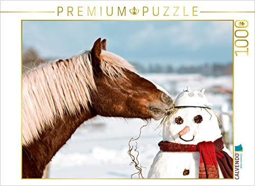 CALVENDO Puzzle Schwarzwälder Kaltblut Daim und der Schneemann | 1000 Teile Lege-Größe 64 x 48 cm Foto-Puzzle für glückliche Stunden