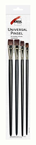 KREUL 47395 - Universalpinselset Synthetics, flach, Größen 12, 16, 18 und 20, für Kunst, Hobby und Schule, Besatz aus feinem Nylonhaar