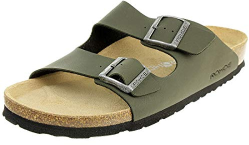 Rohde Herren Männer Sandale Pantolette Zweiriemer Hausschuhe 5920 Olive grün, Schuhgröße:46 EU