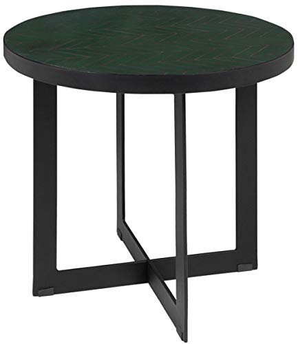 Casa Padrino Luxus Couchtisch Grün/Schwarz Ø 50 x H. 45 cm - Runder Wohnzimmertisch mit Keramik Fliesen