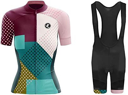 UGLY FROG Damen Radtrikot Set Fahrrad Kurzarm Set Schnelltrocknend Atmungsaktives Shirt + 20D Cushion Bib Shorts Gepolsterte Hose