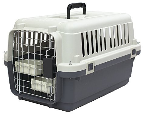 SportPet Designs Plastic Kennels Rolling Plastic Wire Door Travel Dog Crate - Small - No Wheel, Tan