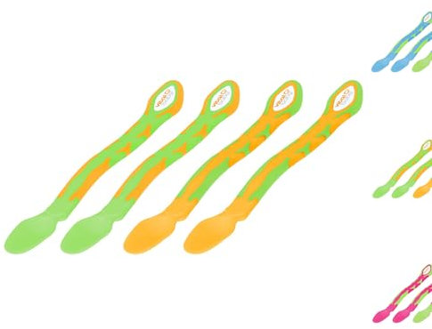 Vital Baby Mamas erster Löffel, Fütterlöffel, Beikostlöffel für Gläschen, Schaber, extra langer Löffel, Babylöffel, spülmaschinengeeignet, ab ca. 4-6 Monaten, 4 Stück - orange/grün