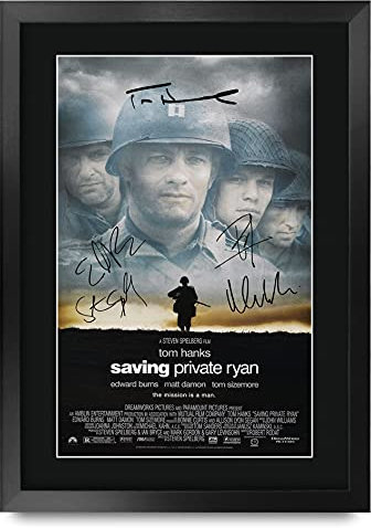 HWC Trading Saving Private Ryan Tom Hanks, Matt Damon Geschenke Geducktes Signiertes Autogramm Foto für Fans von Film Memorabilien - A3 Gerahmt